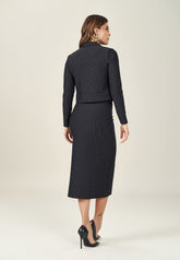 NOVO SAIA LONGA EM BODYCON RISCA DE GIZ PRETO/OFF WHITE