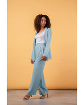 CALCA FEM EM TECIDO PLANO CREPE AZUL CLARO