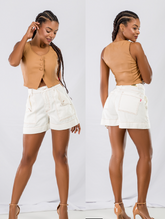 NOVO SHORTS SARJA FEM BOLSO FRONTAL C LAPELA NATURAL