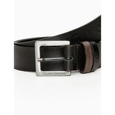 CINTO CKJ MAS 4 COURO LOGO GRANDE QUEIMA PRETO