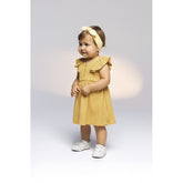 VESTIDO SM C BAB DET 3 BOT ELAST COS RIB AMARELO