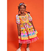 VESTIDO EU AMO ARRAIA ROXO E AMARELO AMARELO