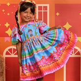 VESTIDO EU AMO ARRAIA ROSA LARANJA E AZU AZUL