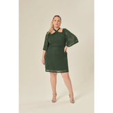 VESTIDO CURTO MC EM TULE NEW SHINE VERDE VERDE SALVIA