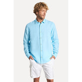 CAMISA MASC ML LINHO SIMPLES AZUL CLARO AZUL CLARO