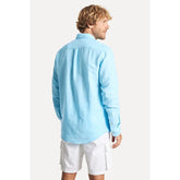 CAMISA MASC ML LINHO SIMPLES AZUL CLARO AZUL CLARO