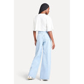 CALCA FEM JEANS WIDE LEG SIMPLES AZUL CLARO