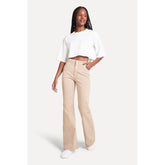 CALCA FEM FLARE SARJA COLOR SIMPLES KHAKI