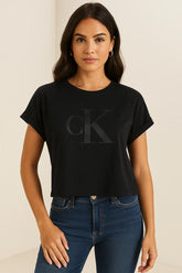BLUSA CKJ FEM MC LOGO GEL FOSCO PRETO