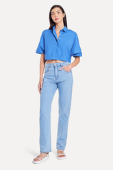 NOVO CALCA JEANS FEM RETA SIMPLES AZUL CLARO