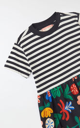 VESTIDO LISTRAS SAIA FLORINDO FABULA PRETO