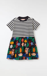 VESTIDO LISTRAS SAIA FLORINDO FABULA PRETO