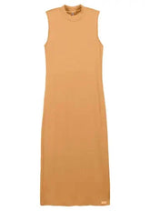 VESTIDO FEM SM EM CANELADO LINHO MOSTARDA