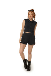 CONJUNTO FEM BL SM CURTA E BOT E SHORTS PRETO