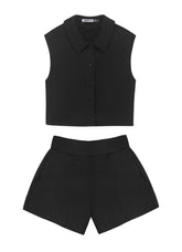 CONJUNTO FEM BL SM CURTA E BOT E SHORTS PRETO