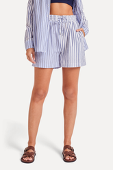 SHORTS FEM ELASTICO MIX LISTRAS SIMPLES MARINHO