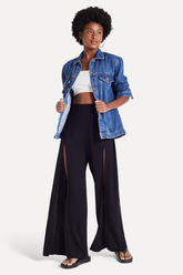 CALCA FEM PANTALONA FENDAS LATERAIS PRETO