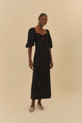VESTIDO RETO MANGAS FARM PRETO