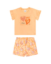 CONJ FEM BL CORACAO BRLHO E SHORT EST AMARELO