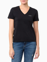 BLUSA CKJ FEM MC DECOTE V LOGO PRETO