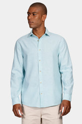 CAMISA MAS ML REG LINHO ALGODAO ARAMIS AZUL PISCINA