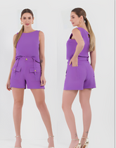 SHORTS FEM ALFAIATARIA C BOLSOS CARGO ROXO