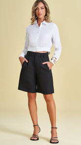 BERMUDA FEM EM PLANO ALFAIATARIA PRETO