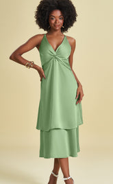 VESTIDO MIDI ALCA CETIM REQUINTE VERDE BAMBU