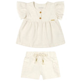 CONJ FEM BL E SHORT MALHA LINHO TEXTUR OFF WHITE