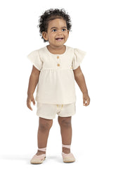 CONJ FEM BL E SHORT MALHA LINHO TEXTUR OFF WHITE