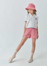 CONJ FEM BL TRICOT C BORD E SHORT XADREZ VERMELHO