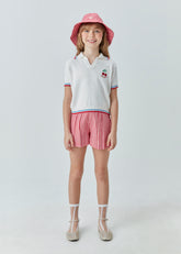 CONJ FEM BL TRICOT C BORD E SHORT XADREZ VERMELHO