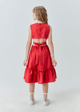 VESTIDO MIDI TRICOLINE C ABERT CINTURA VERMELHO