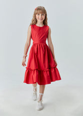 VESTIDO MIDI TRICOLINE C ABERT CINTURA VERMELHO