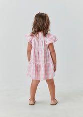 VESTIDO MIDI TRICOLINE XADREZ ROSA CLARO