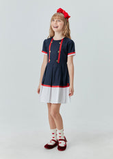VESTIDO RODADO TRICOLINE BICOLOR NAVY MARINHO