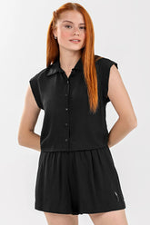 CONJ FEM JUV CAMISA E SHORT SARJADO PRETO