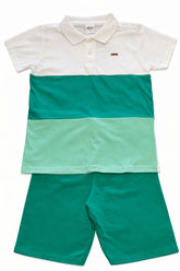 CONJ MAS POLO TRICOLOR E BERM MLT S FELP OFF WHITE/VERDE