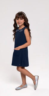 VESTIDO COTTON LEVE GOLA BAB FLOR MARINHO