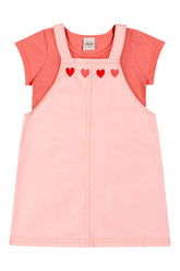 CONJ VESTIDO SARJA CORACOES E BL TEXTUR ROSA CLARO