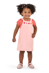 CONJ VESTIDO SARJA CORACOES E BL TEXTUR ROSA CLARO