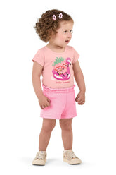 CONJ FEM BL MORANGO E SHORT MLT LINHO ROSA CLARO