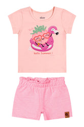 CONJ FEM BL MORANGO E SHORT MLT LINHO ROSA CLARO