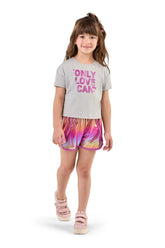 CONJ FEM BL ONLY LOVE SHORT HOLOGRAFICO CINZA CLARO