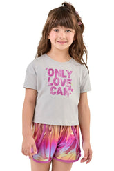 CONJ FEM BL ONLY LOVE SHORT HOLOGRAFICO CINZA CLARO