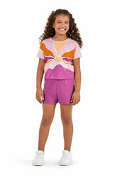 CONJ FEM BL GOOD VIBES E SHORT MLT S FEL ROSA/MOSTARDA