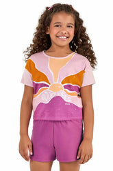 CONJ FEM BL GOOD VIBES E SHORT MLT S FEL ROSA/MOSTARDA