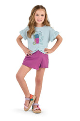 CONJ FEM BL DRINK E SHORT SAIA MLT S FEL AZUL CLARO