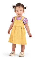 CONJ FEM BL MC EST E VESTIDO MLT LINHO MOSTARDA