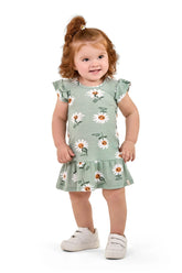 VESTIDO MC MALHA CANELADA EST MARGARIDAS VERDE